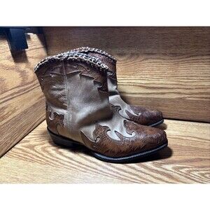 Roper Women's Abigale Western Boots Tooled Leather 2 Tone Tan Size 9.5 EUC